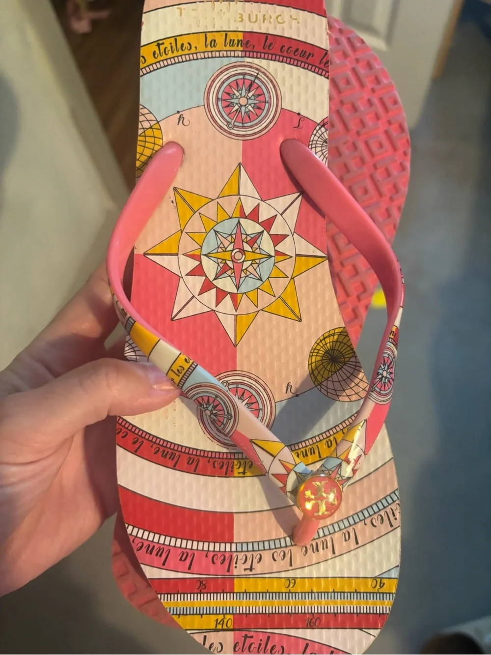 Tory Burch Pink Multi-Color Patterned Flip Flop Sandals